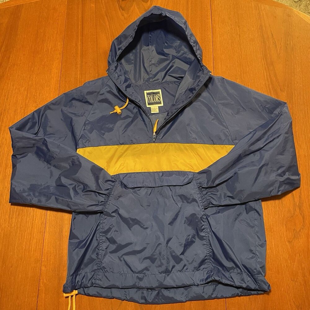 Vintage 90s Flying Colors Pockets Windbreaker Jacket Adult M Nylon Pullover Hood